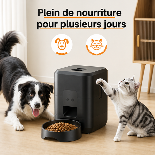 Distributeur automatique de croquettes connecté Wi-Fi – Noir