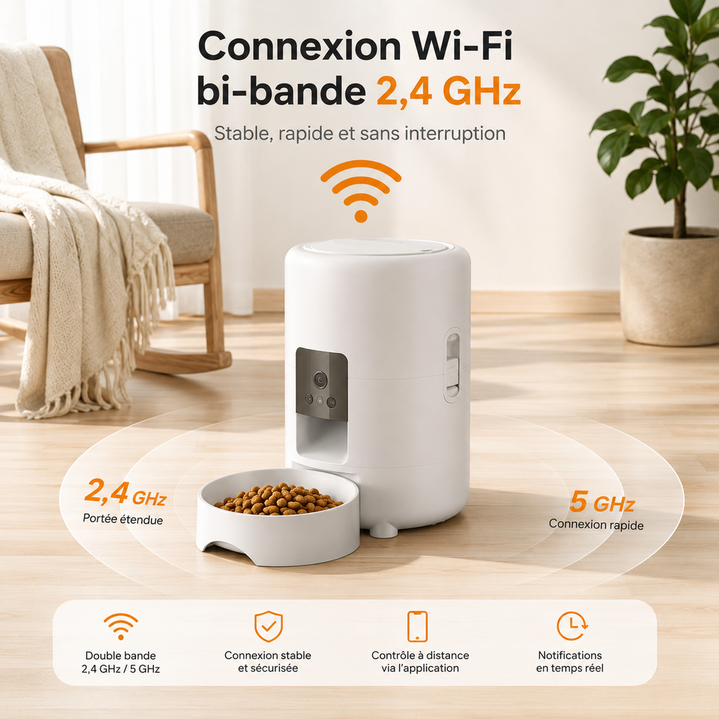 Distributeur automatique de croquettes connecté Wi-Fi – Blanc