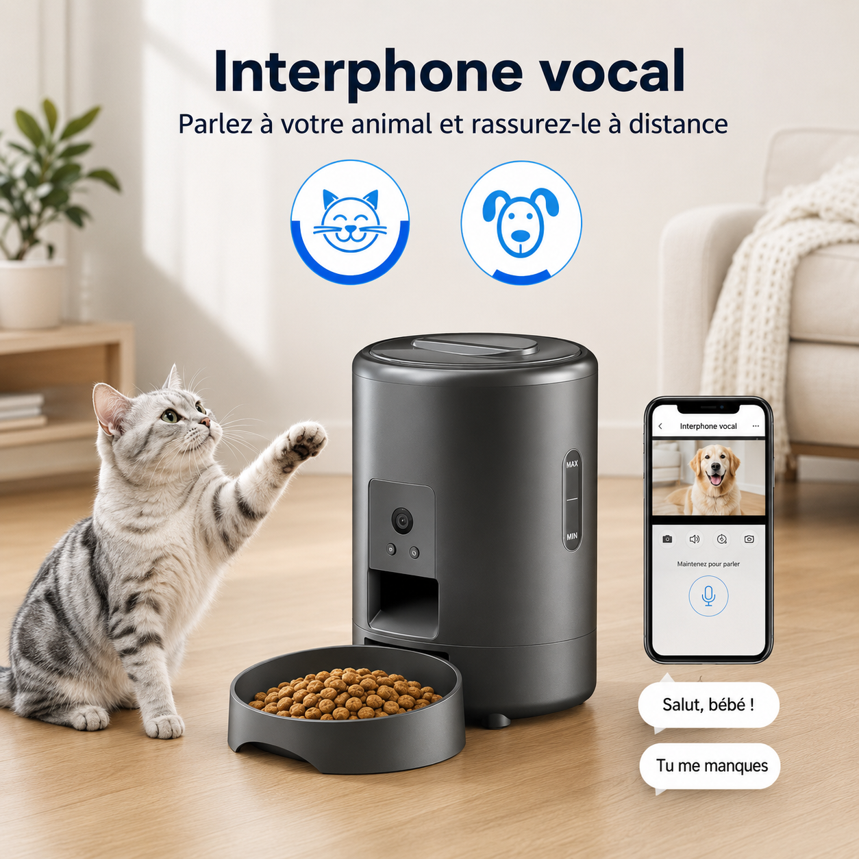 Distributeur automatique de croquettes connecté Wi-Fi – Blanc